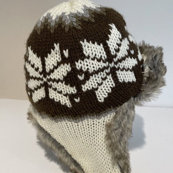 Urban Pipeline Trapper Hat Cap Brown Faux Fur Knit Insulated Snowflake Adult - Picture 2 of 12